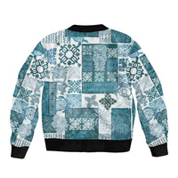 Hawaiian Quilt Bomber Jacket Tiki Tropical Retro Dark Cyan Version - Wonder Print Shop