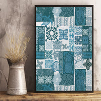 Hawaiian Quilt Canvas Wall Art Tiki Tropical Retro Dark Cyan Version - Wonder Print Shop