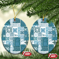 Hawaiian Quilt Ceramic Ornament Tiki Tropical Retro Dark Cyan Version - Wonder Print Shop