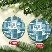 Hawaiian Quilt Ceramic Ornament Tiki Tropical Retro Dark Cyan Version - Wonder Print Shop