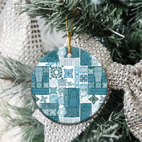 Hawaiian Quilt Ceramic Ornament Tiki Tropical Retro Dark Cyan Version - Wonder Print Shop