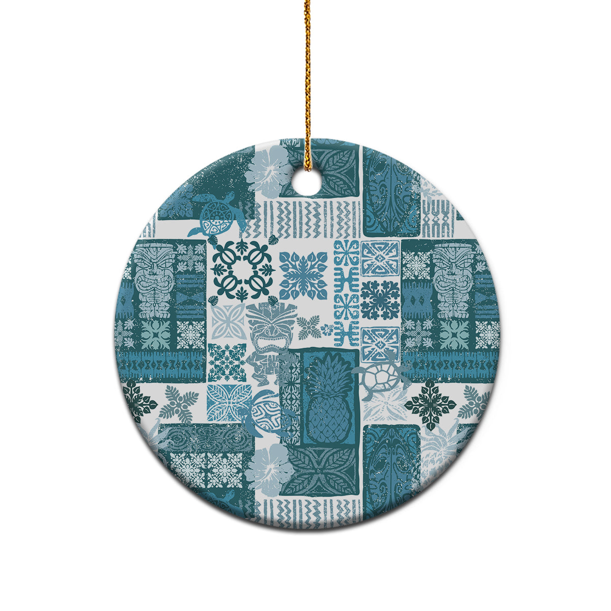Hawaiian Quilt Ceramic Ornament Tiki Tropical Retro Dark Cyan Version - Wonder Print Shop