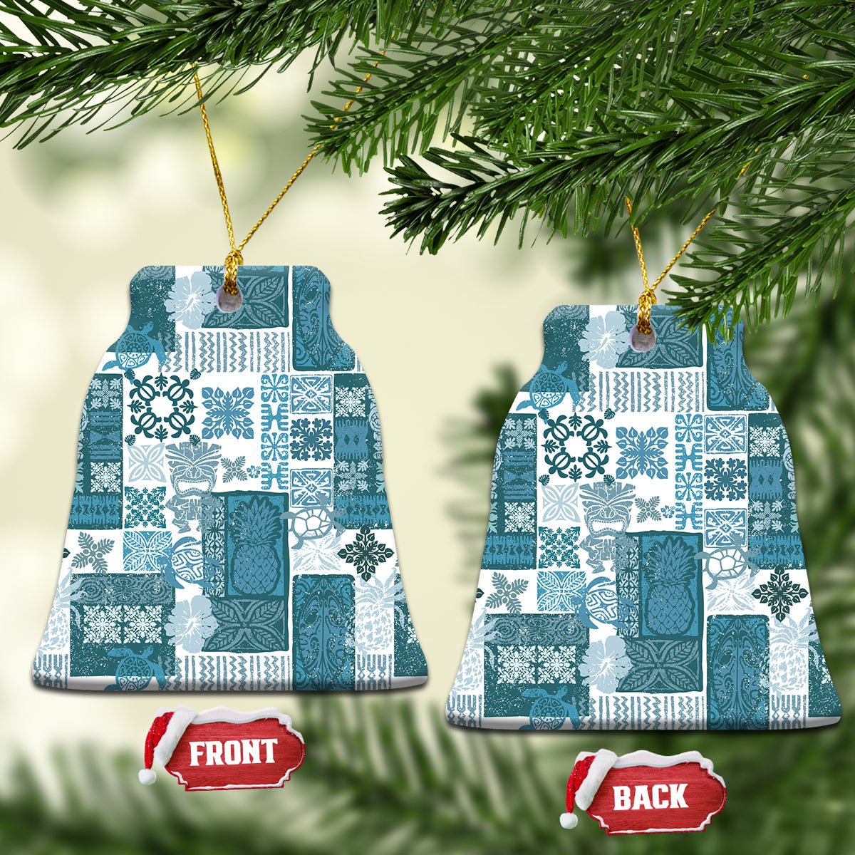 Hawaiian Quilt Ceramic Ornament Tiki Tropical Retro Dark Cyan Version - Wonder Print Shop