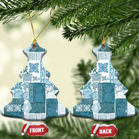 Hawaiian Quilt Ceramic Ornament Tiki Tropical Retro Dark Cyan Version - Wonder Print Shop