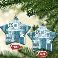 Hawaiian Quilt Ceramic Ornament Tiki Tropical Retro Dark Cyan Version - Wonder Print Shop