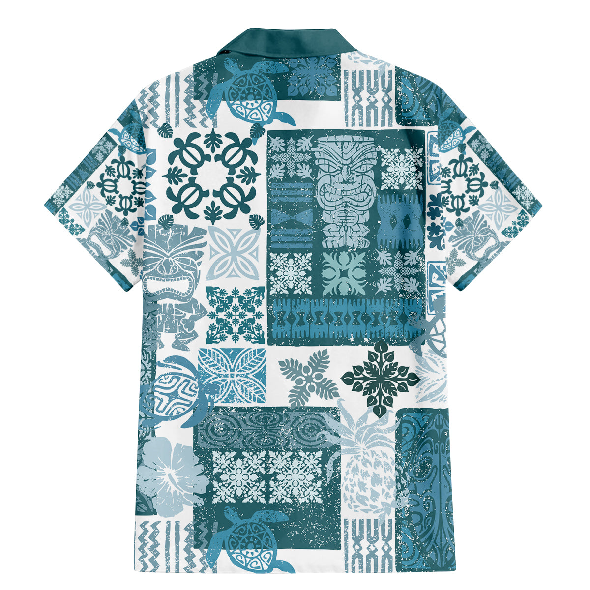 Hawaiian Quilt Family Matching Mermaid Dress and Hawaiian Shirt Tiki Tropical Retro Dark Cyan Version - Wonder Print Shop