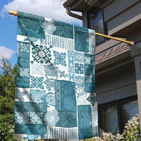 Hawaiian Quilt Garden Flag Tiki Tropical Retro Dark Cyan Version - Wonder Print Shop