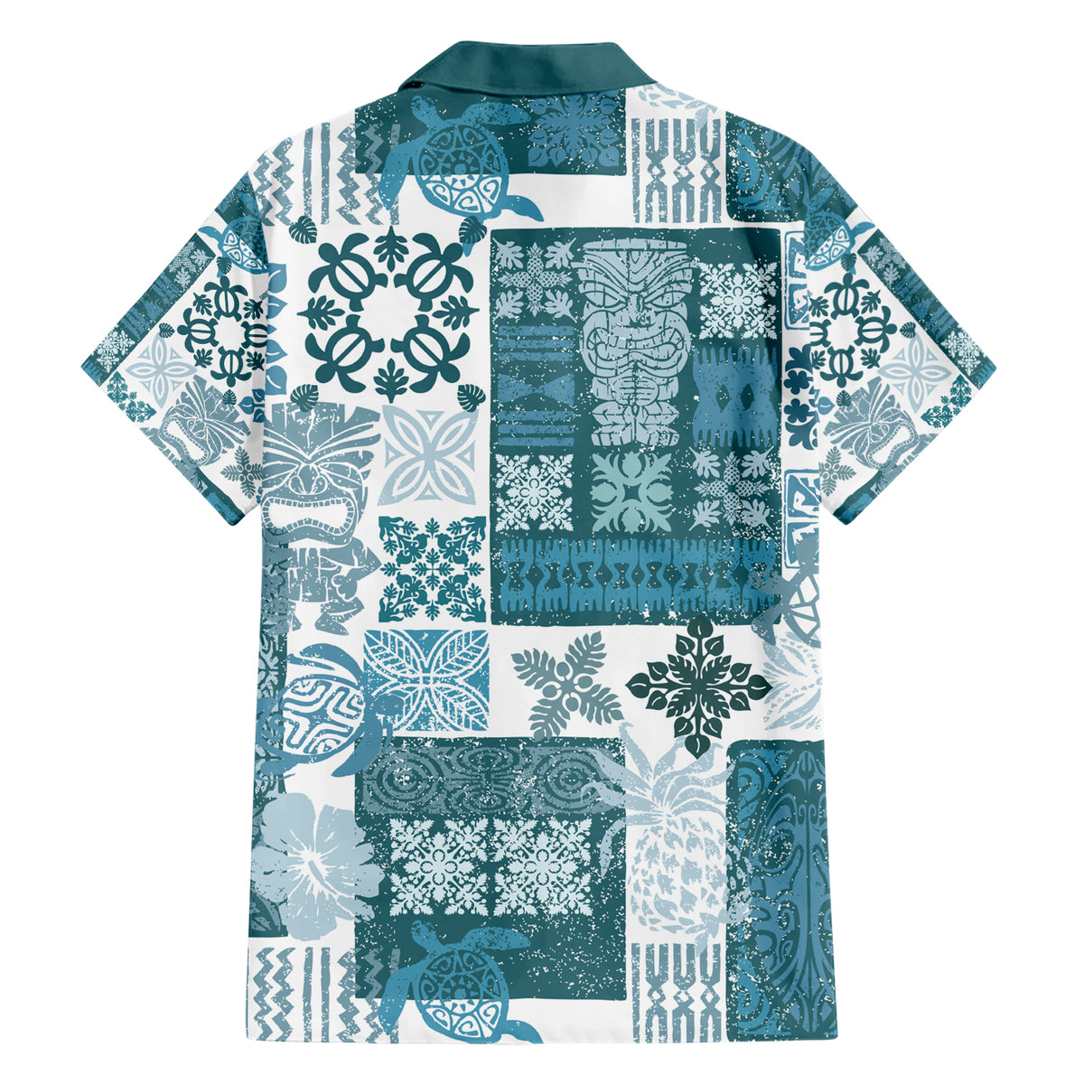 Hawaiian Quilt Hawaiian Shirt Tiki Tropical Retro Dark Cyan Version - Wonder Print Shop