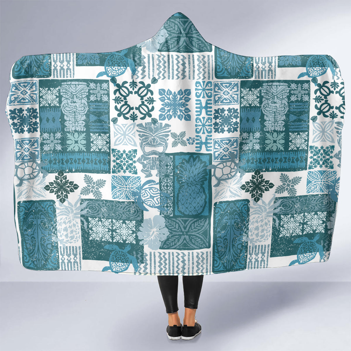 hawaiian-quilt-hooded-blanket-tiki-tropical-retro-dark-cyan-version