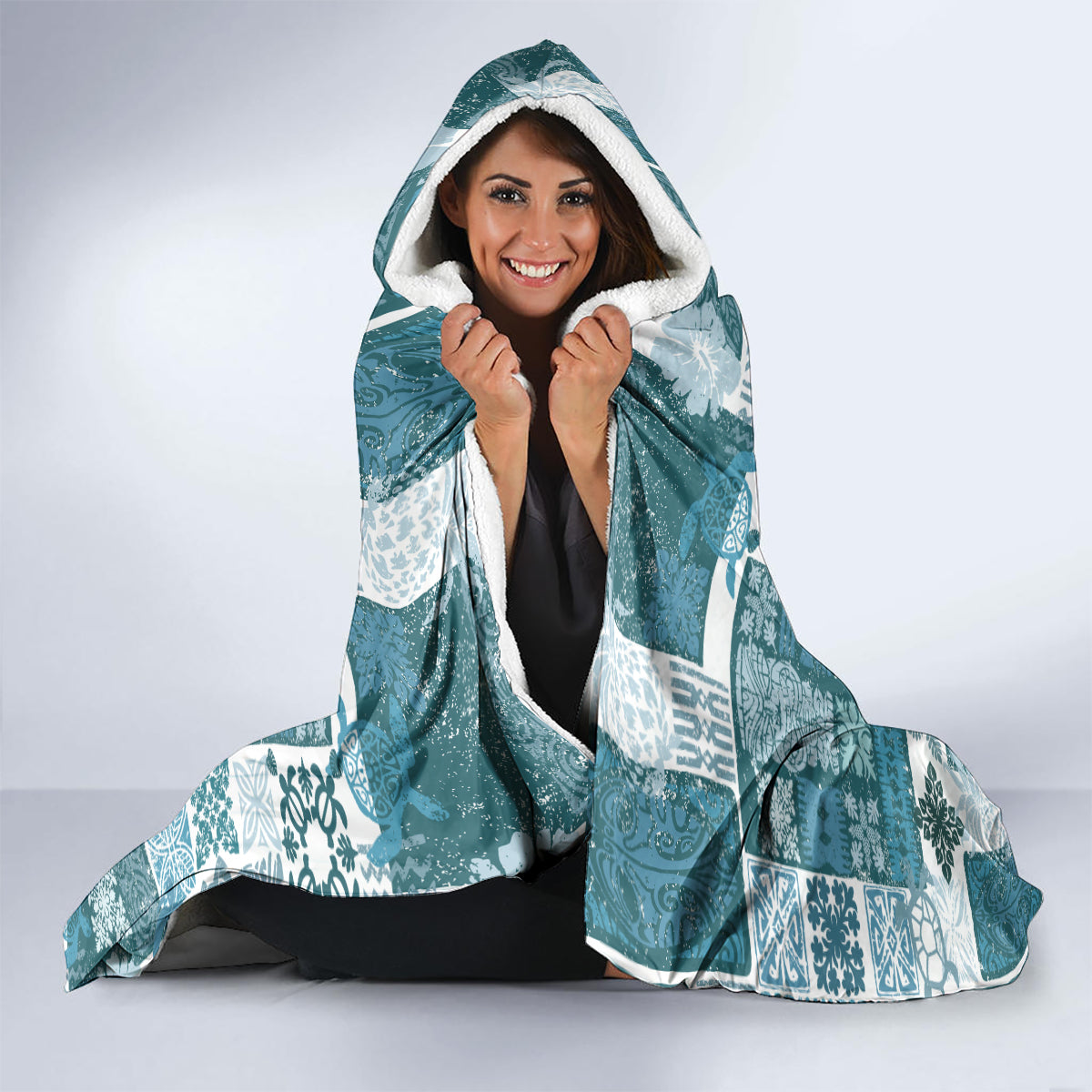 hawaiian-quilt-hooded-blanket-tiki-tropical-retro-dark-cyan-version