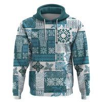 Hawaiian Quilt Hoodie Tiki Tropical Retro Dark Cyan Version - Wonder Print Shop