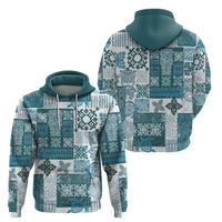 Hawaiian Quilt Hoodie Tiki Tropical Retro Dark Cyan Version - Wonder Print Shop