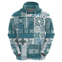 Hawaiian Quilt Hoodie Tiki Tropical Retro Dark Cyan Version - Wonder Print Shop