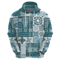 Hawaiian Quilt Hoodie Tiki Tropical Retro Dark Cyan Version - Wonder Print Shop