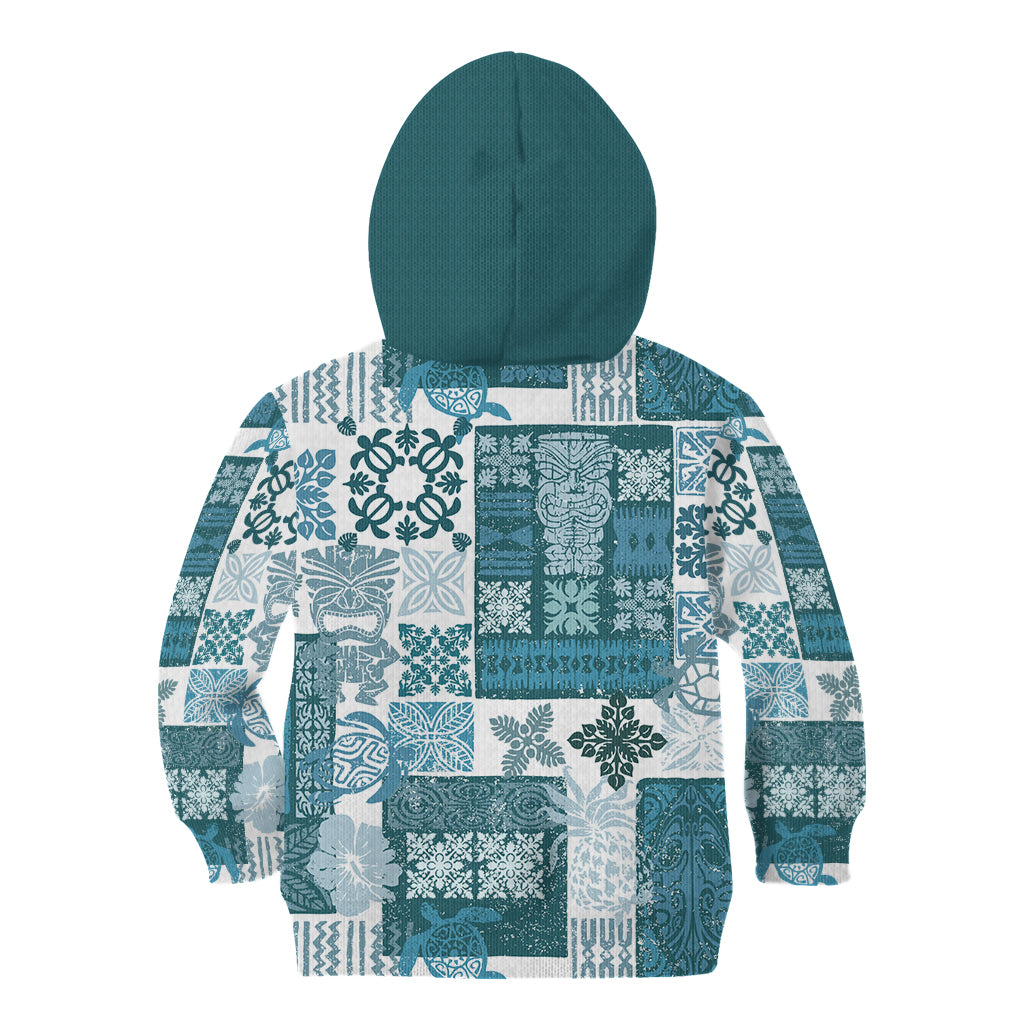 Hawaiian Quilt Kid Hoodie Tiki Tropical Retro Dark Cyan Version - Wonder Print Shop