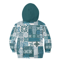 Hawaiian Quilt Kid Hoodie Tiki Tropical Retro Dark Cyan Version - Wonder Print Shop