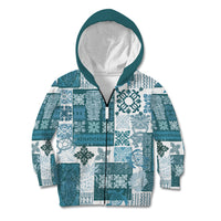 Hawaiian Quilt Kid Hoodie Tiki Tropical Retro Dark Cyan Version - Wonder Print Shop