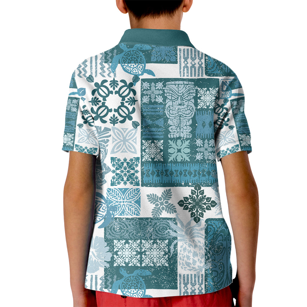 Hawaiian Quilt Kid Polo Shirt Tiki Tropical Retro Dark Cyan Version - Wonder Print Shop