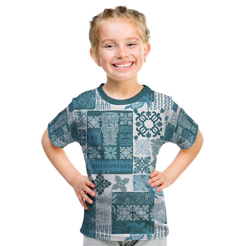 Hawaiian Quilt Kid T Shirt Tiki Tropical Retro Dark Cyan Version - Wonder Print Shop