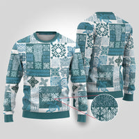 Hawaiian Quilt Ugly Christmas Sweater Tiki Tropical Retro Dark Cyan Version - Wonder Print Shop