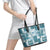 Hawaiian Quilt Leather Tote Bag Tiki Tropical Retro Dark Cyan Version - Wonder Print Shop
