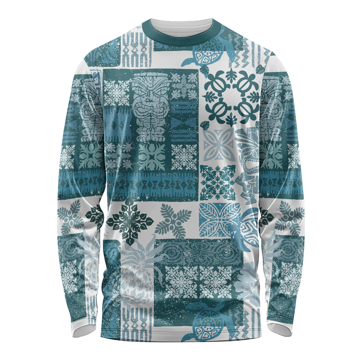 Hawaiian Quilt Long Sleeve Shirt Tiki Tropical Retro Dark Cyan Version - Wonder Print Shop