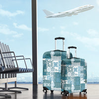 Hawaiian Quilt Luggage Cover Tiki Tropical Retro Dark Cyan Version - Wonder Print Shop