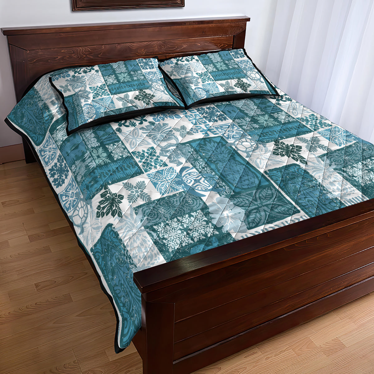 Hawaiian Quilt Quilt Bed Set Tiki Tropical Retro Dark Cyan Version - Wonder Print Shop