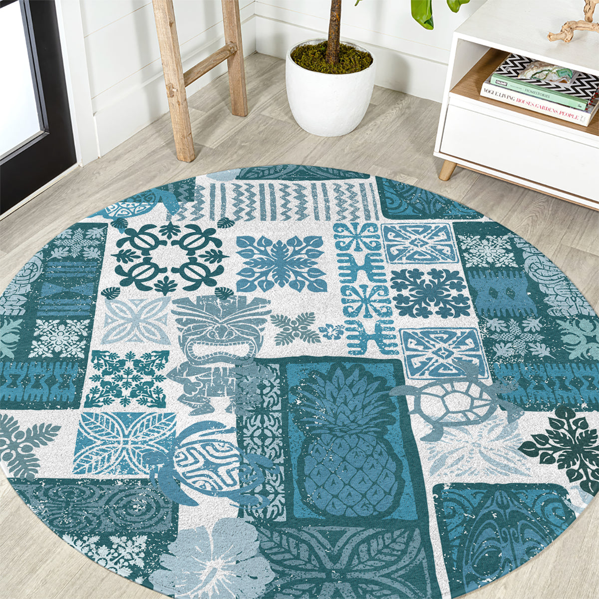 hawaiian-quilt-round-carpet-tiki-tropical-retro-dark-cyan-version