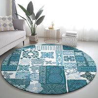 hawaiian-quilt-round-carpet-tiki-tropical-retro-dark-cyan-version