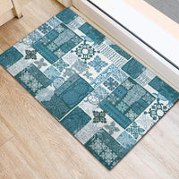Hawaiian Quilt Rubber Doormat Tiki Tropical Retro Dark Cyan Version - Wonder Print Shop