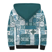 Hawaiian Quilt Sherpa Hoodie Tiki Tropical Retro Dark Cyan Version - Wonder Print Shop