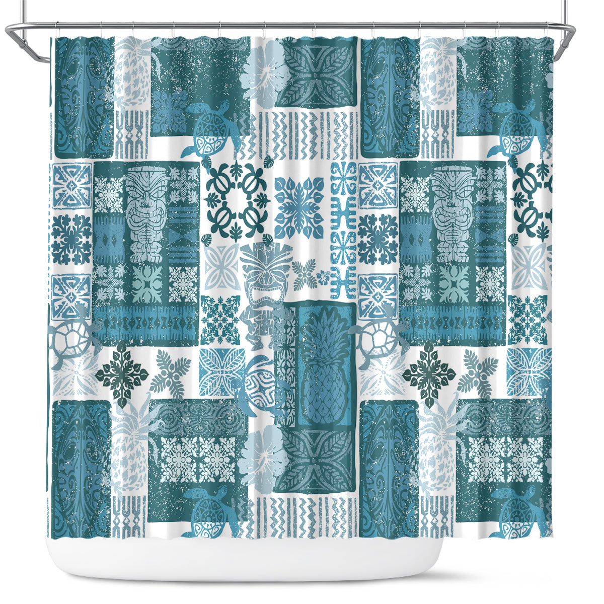 hawaiian-quilt-shower-curtain-tiki-tropical-retro-dark-cyan-version