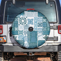 Hawaiian Quilt Spare Tire Cover Tiki Tropical Retro Dark Cyan Version - Wonder Print Shop