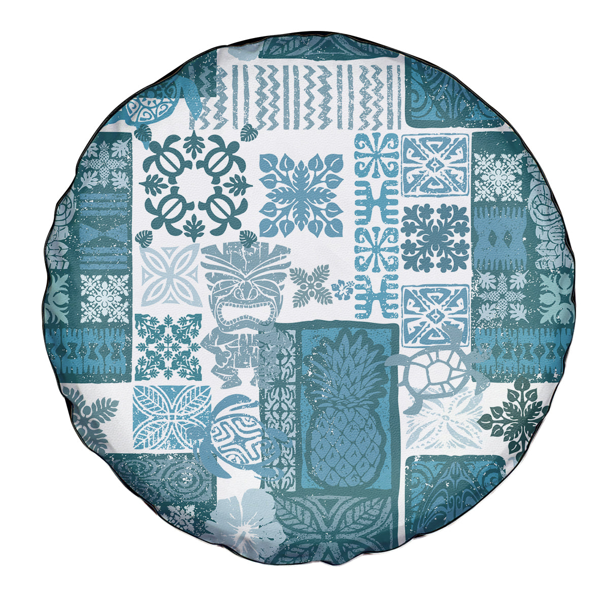 Hawaiian Quilt Spare Tire Cover Tiki Tropical Retro Dark Cyan Version - Wonder Print Shop