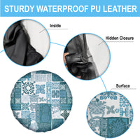 Hawaiian Quilt Spare Tire Cover Tiki Tropical Retro Dark Cyan Version - Wonder Print Shop