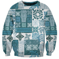 Hawaiian Quilt Sweatshirt Tiki Tropical Retro Dark Cyan Version - Wonder Print Shop