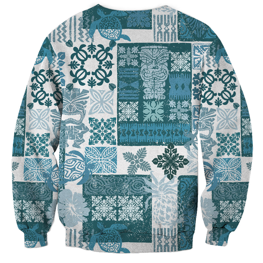 Hawaiian Quilt Sweatshirt Tiki Tropical Retro Dark Cyan Version - Wonder Print Shop
