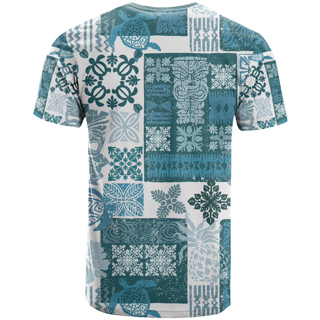 Hawaiian Quilt T Shirt Tiki Tropical Retro Dark Cyan Version - Wonder Print Shop