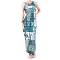 Hawaiian Quilt Tank Maxi Dress Tiki Tropical Retro Dark Cyan Version - Wonder Print Shop