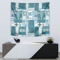 Hawaiian Quilt Tapestry Tiki Tropical Retro Dark Cyan Version - Wonder Print Shop