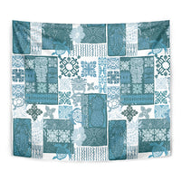 Hawaiian Quilt Tapestry Tiki Tropical Retro Dark Cyan Version - Wonder Print Shop