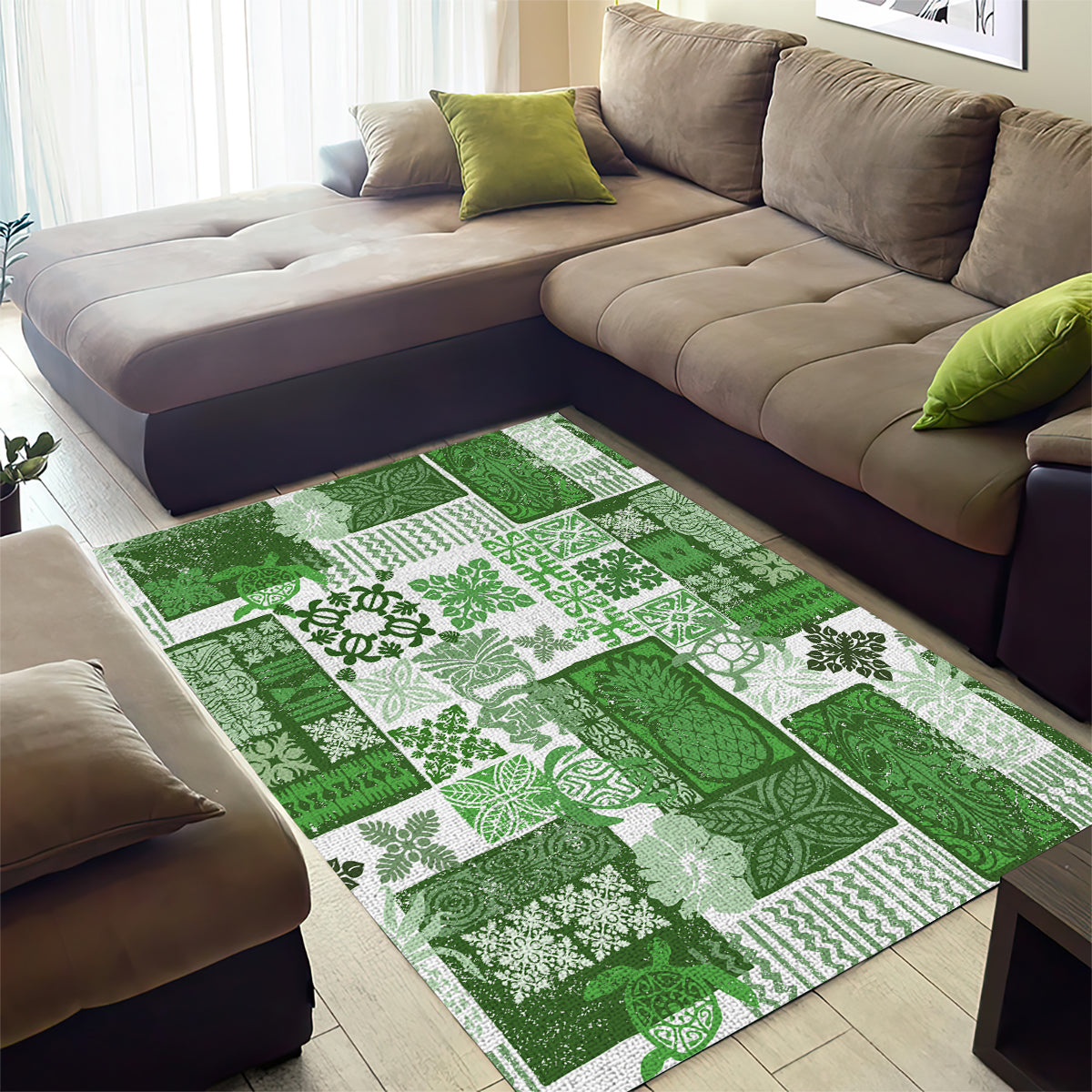 Hawaiian Quilt Area Rug Tiki Tropical Retro Green Version - Wonder Print Shop