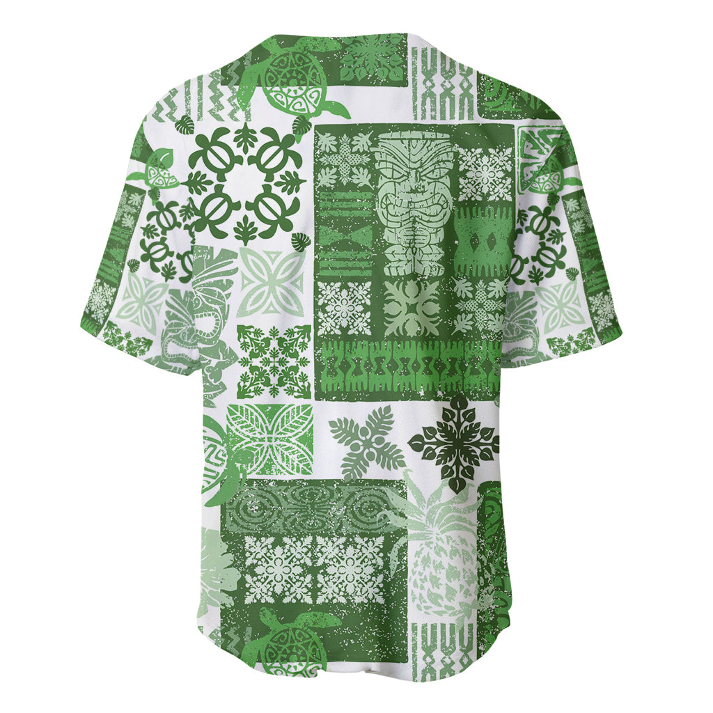 Hawaiian Quilt Baseball Jersey Tiki Tropical Retro Green Version - Wonder Print Shop