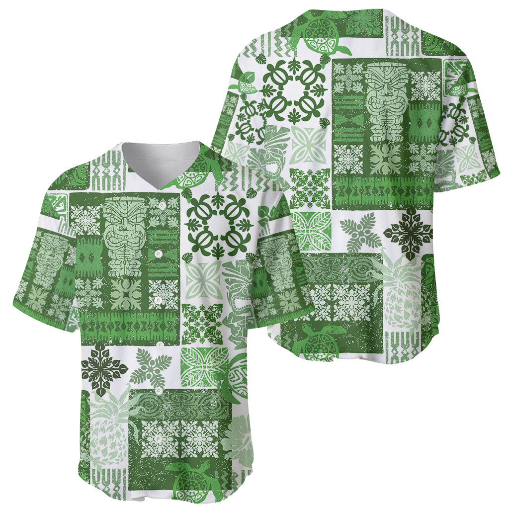 Hawaiian Quilt Baseball Jersey Tiki Tropical Retro Green Version - Wonder Print Shop