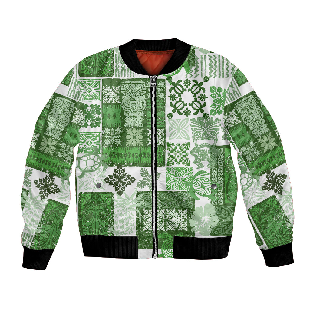 Hawaiian Quilt Bomber Jacket Tiki Tropical Retro Green Version - Wonder Print Shop
