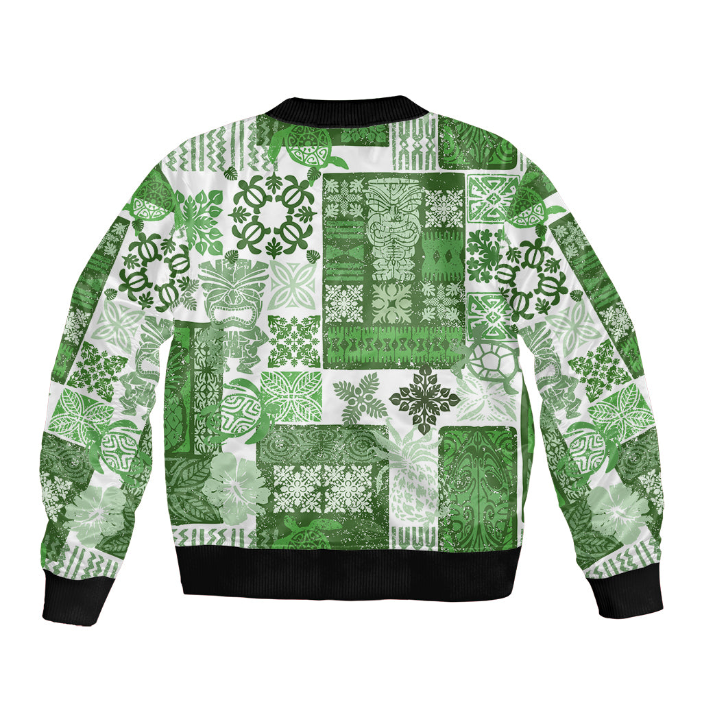 Hawaiian Quilt Bomber Jacket Tiki Tropical Retro Green Version - Wonder Print Shop