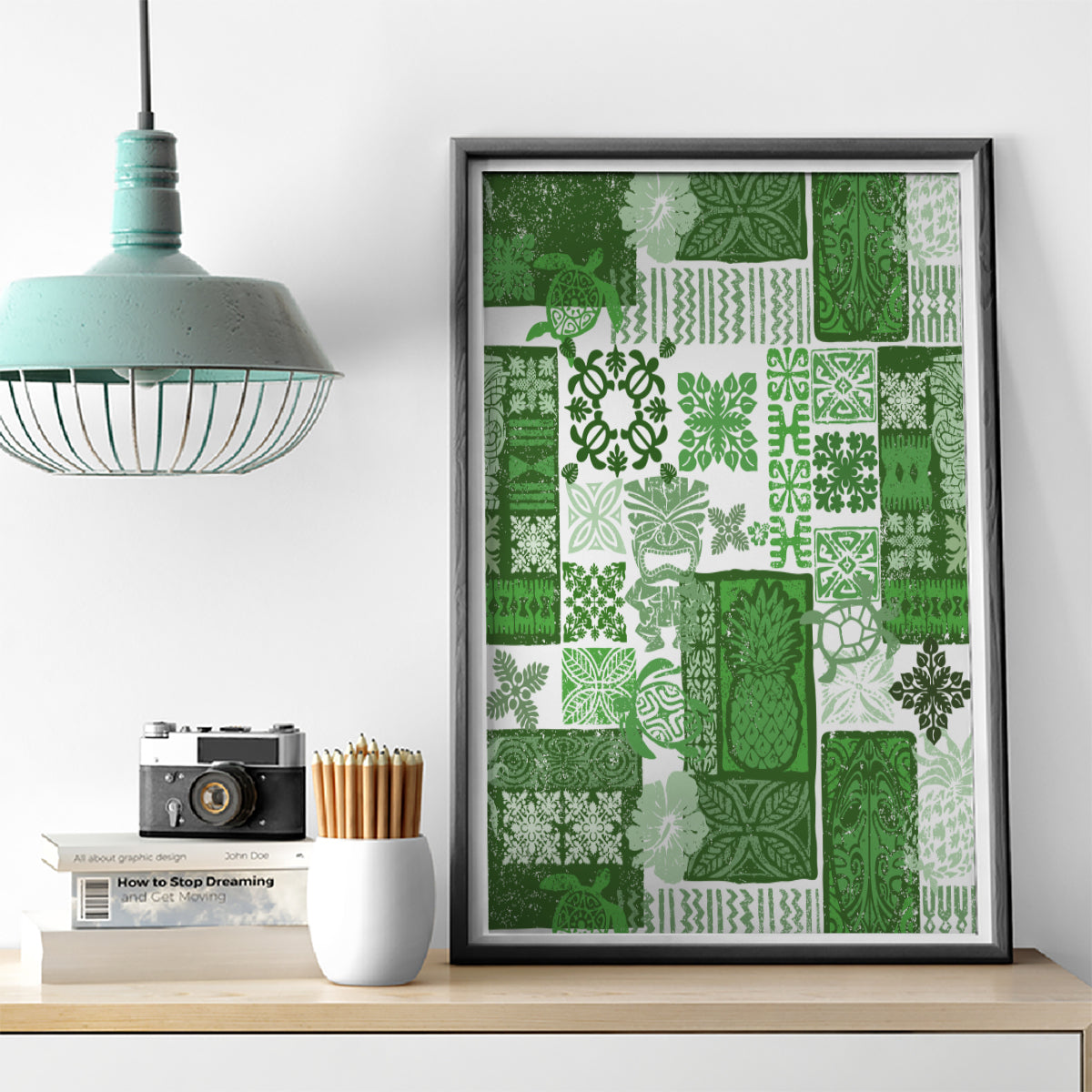 Hawaiian Quilt Canvas Wall Art Tiki Tropical Retro Green Version - Wonder Print Shop