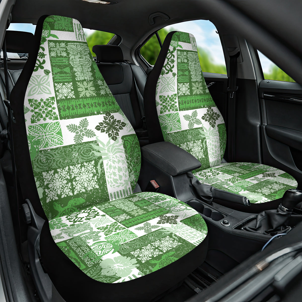 Hawaiian Quilt Car Seat Cover Tiki Tropical Retro Green Version - Wonder Print Shop