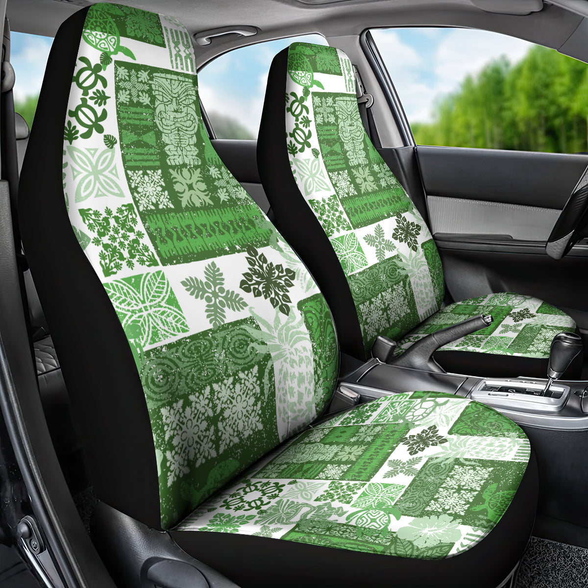 Hawaiian Quilt Car Seat Cover Tiki Tropical Retro Green Version - Wonder Print Shop
